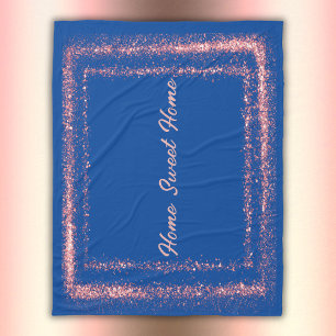 Roze Glitter rand monogram op blauw   Fleece Deken