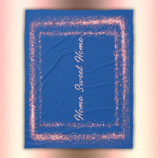 Roze Glitter rand monogram op blauw | Fleece Deken