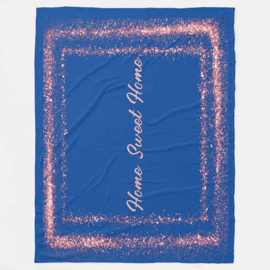 Roze Glitter rand monogram op blauw | Fleece Deken (Voorkant)