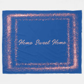 Roze Glitter rand monogram op blauw | Fleece Deken (Voorkant (Horizontaal))