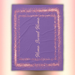 Roze Glitter rand monogram op paarse | Fleece Deken