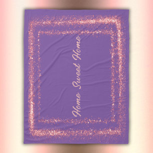 Roze Glitter rand monogram op paarse Fleece Deken