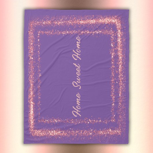 Roze Glitter rand monogram op paarse | Fleece Deken