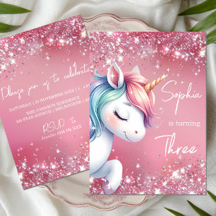Roze Glitter Regenboog Eenhoorn Verjaardag Kaart