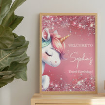 Roze Glitter Regenboog Eenhoorn Verjaardags Welkom
