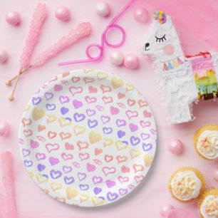 Roze Glitter Regenboog Harten Papieren Bordje