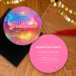 Roze Glitter Retro Disco Bal Afstudeerfeest Kaart