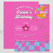 Roze Glitter Retro Doll Verjaardagsfeestje Uitnodi (Voorkant / Achterkant)
