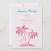 Roze Glitter Retro Flamingo en Palmbomen Kaart (Voorkant)