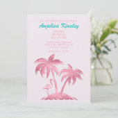 Roze Glitter Retro Flamingo en Palmbomen Kaart (Staand voorkant)