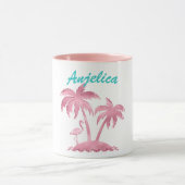 Roze Glitter Retro Flamingo en Palmbomen Mok (Midden)