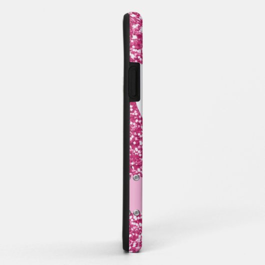 Roze Glitter Rhinestone Heart Foto iPhone Case (Achterkant/rechts)