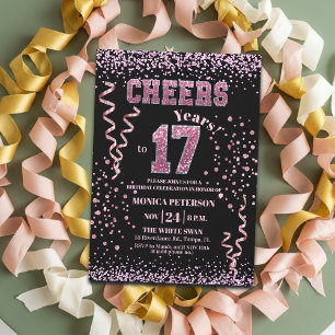 Roze Glitter Rhinestones 17e Verjaardagsfeestje  Kaart