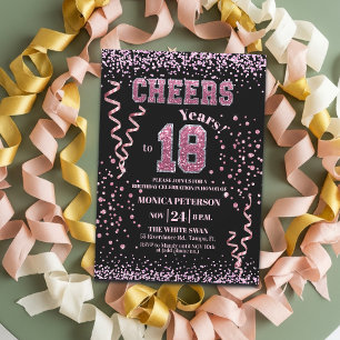 Roze Glitter Rhinestones 18e Verjaardagsfeestje  Kaart