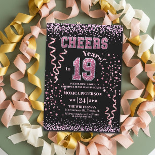 Roze Glitter Rhinestones 19e Verjaardagsfeest  Kaart