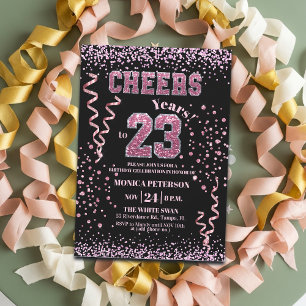Roze Glitter Rhinestones 23e Verjaardagsfeest  Kaart