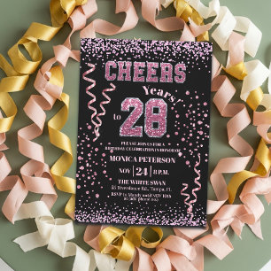 Roze Glitter Rhinestones 28e Verjaardagsfeest  Kaart