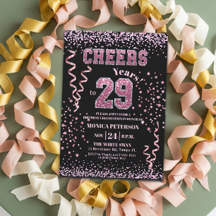 Roze Glitter Rhinestones 29e Verjaardagsfeestje  Kaart