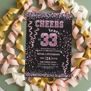 Roze Glitter Rhinestones 33ste Verjaardagsfeest Kaart