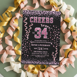 Roze Glitter Rhinestones 34e Verjaardagsfeestje  Kaart