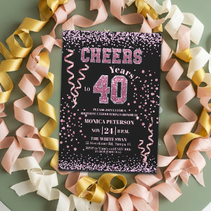 Roze Glitter Rhinestones 40e Verjaardagsfeestje  Kaart