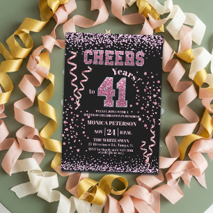 Roze Glitter Rhinestones 41e Verjaardagsfeestje  Kaart