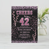 Roze Glitter Rhinestones 42e Verjaardagsfeestje  Kaart (Staand voorkant)