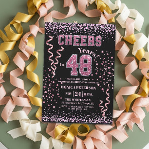 Roze Glitter Rhinestones 48ste Verjaardagsfeestje Kaart
