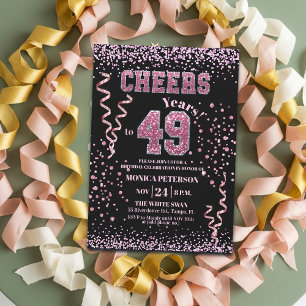 Roze Glitter Rhinestones 49e Verjaardagsfeestje  Kaart