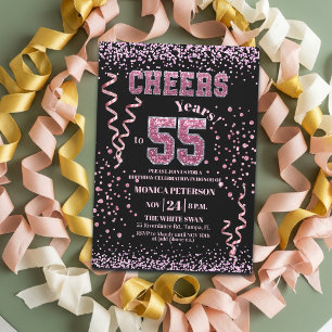 Roze Glitter Rhinestones 55ste Verjaardagsfeest  Kaart
