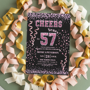 Roze Glitter Rhinestones 57e Verjaardagsfeestje  Kaart