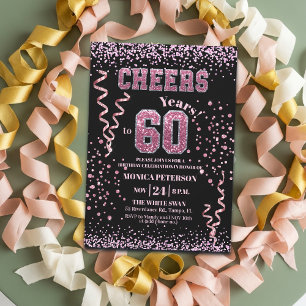 Roze Glitter Rhinestones 60ste Verjaardagsfeest  Kaart