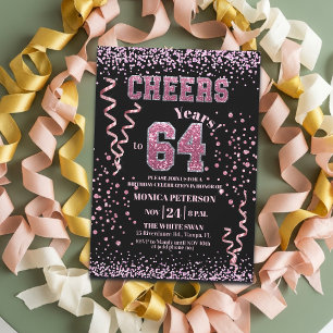 Roze Glitter Rhinestones 64ste Verjaardagsfeest Kaart