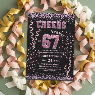 Roze Glitter Rhinestones 67e Verjaardagsfeestje  Kaart