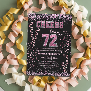 Roze Glitter Rhinestones 72ste Verjaardagsfeestje  Kaart