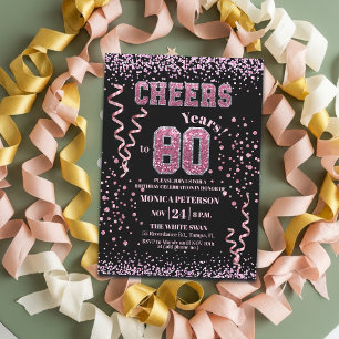Roze Glitter Rhinestones 80ste Verjaardagsfeest  Kaart