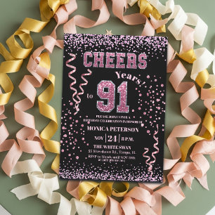 Roze Glitter Rhinestones 91ste Verjaardagsfeest  Kaart