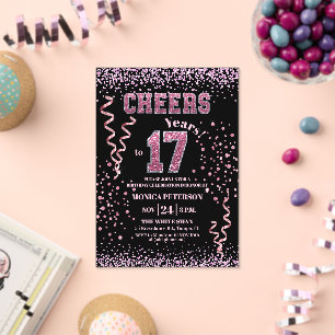 Roze Glitter Rijnstenen 17e Verjaardagsfeest  Acryl Uitnodigingen