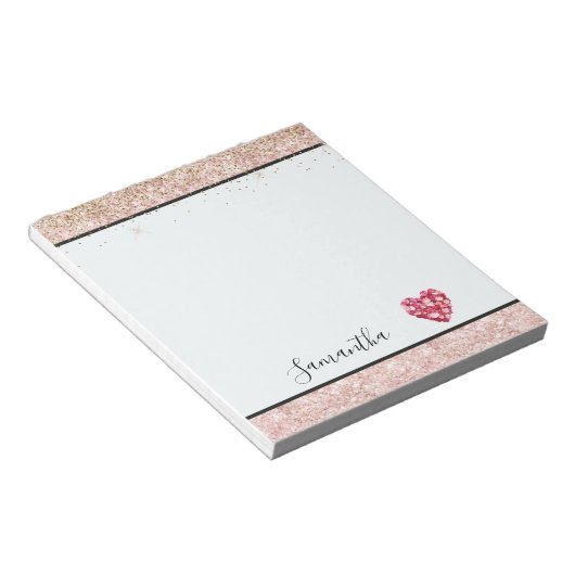 Roze Glitter Rode Rozenblaadjes Hart Notitieblok (Schuin)
