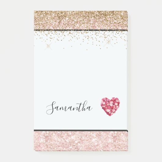 Roze Glitter Rode Rozenblaadjes Hart Post-it® Notes (Voorkant)