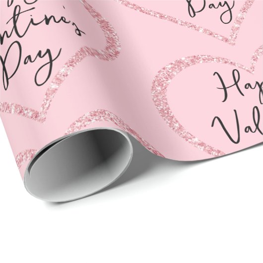 Roze Glitter Romantisch Script Valentijnsdag Cadeaupapier (Rol Hoek)