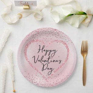 Roze Glitter Romantisch Script Valentijnsdag Papieren Bordje
