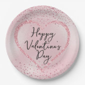 Roze Glitter Romantisch Script Valentijnsdag Papieren Bordje (Voorkant)