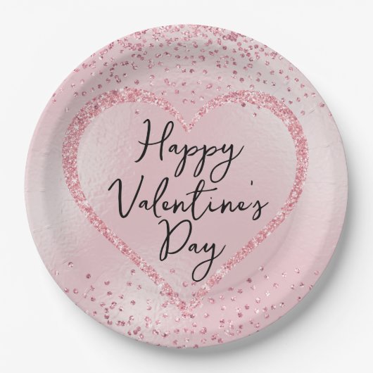 Roze Glitter Romantisch Script Valentijnsdag Papieren Bordje (Voorkant)