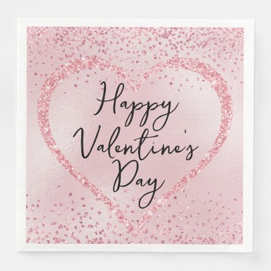 Roze Glitter Romantisch Script Valentijnsdag Servet (Voorkant)