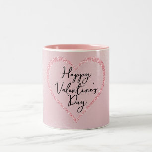 Roze Glitter Romantisch Script Valentijnsdag Tweekleurige Koffiemok