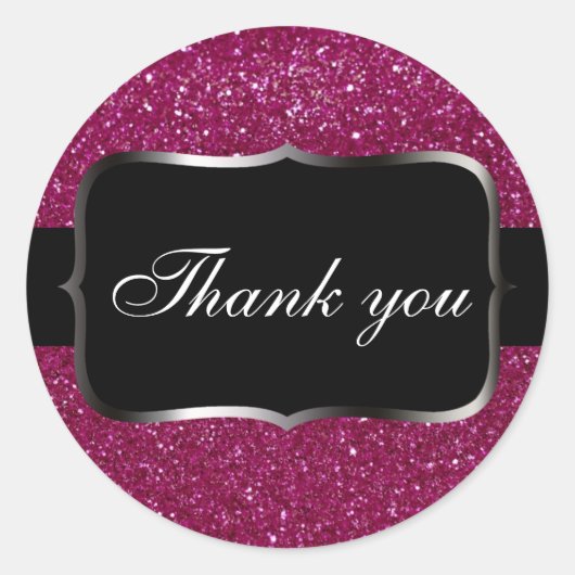 Roze glitter ronde sticker (Voorkant)