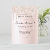 Roze Glitter Roos Champagne Bruiloftsfeest Kaart (Staand voorkant)