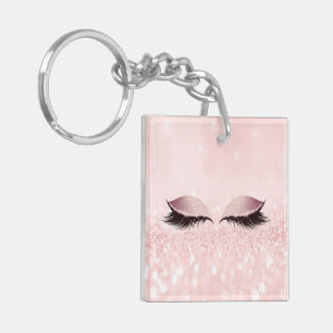 Roze Glitter Roos Girly Makeup Lashes Name Eyes Sleutelhanger