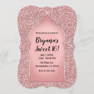 Roze Glitter Roos Gold Glam Chic Birthday Kaart